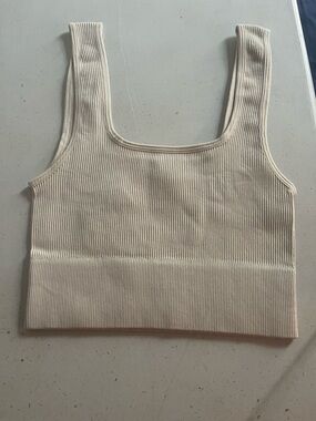 Zenana Outfitters Ribbed Square-Neck Crop Top in Cream